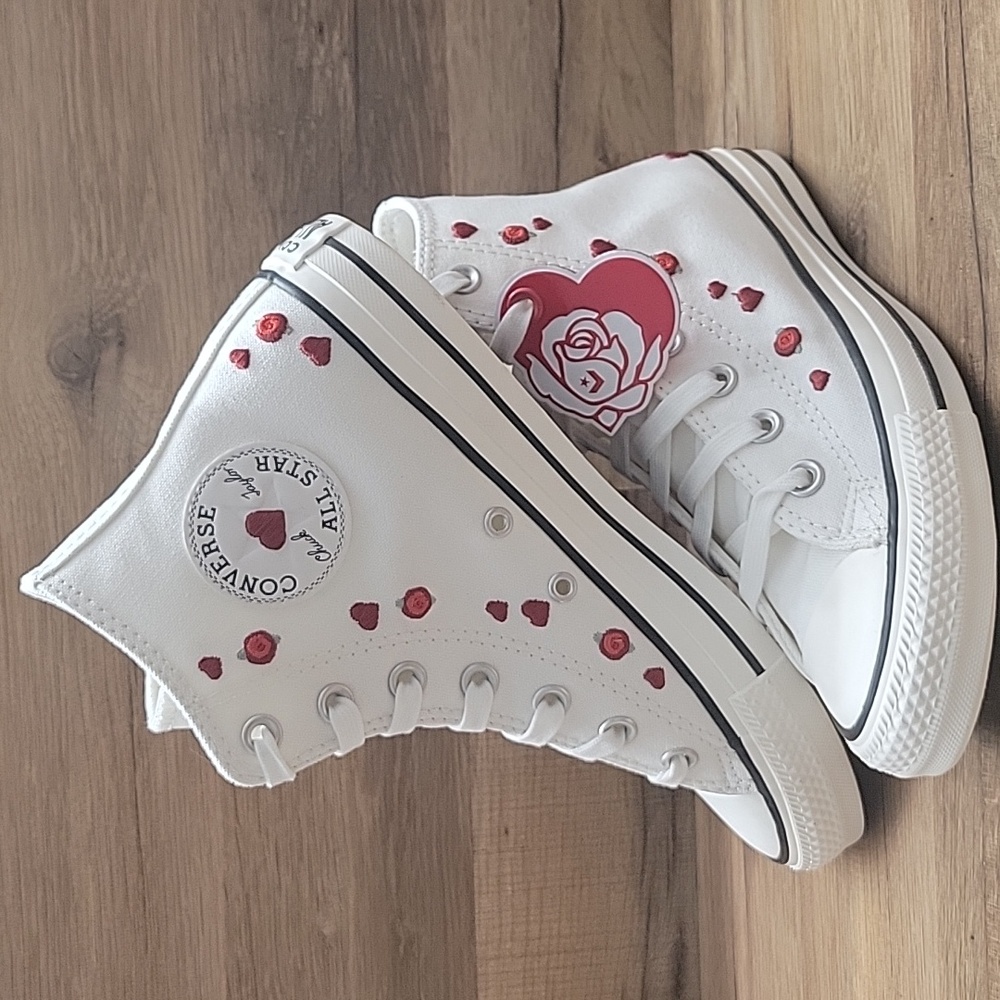 Converse White and Red High-Top Sneakers - Picture 2 of 12